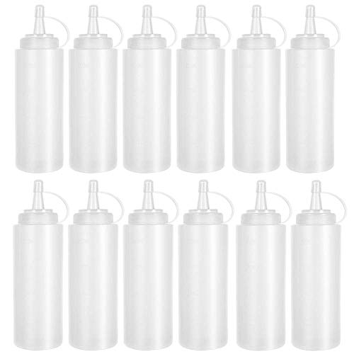 Anyumocz 12 Pack 8 oz Plastic Squeeze Bottles Multipurpose Squirt Bottles for Ketchup,Condiments,BBQ Sauce,Dressing,Barbecue,Grilling,Crafts,Syrup and More