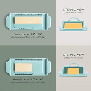 DOWAN Butter Dish with Lid and Knife, Butter Dish with Cutting Measurements and Humanized Knife Handle for East West Coast Butter, Ceramic Butter Dish with Lid for Countertop, Turquoise