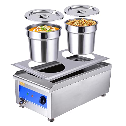 WeChef Commercial Stainless Steel Food Warmer Dual 7L Round Pot Countertop Steam Bain Marie Table Soup Restaurant Buffet