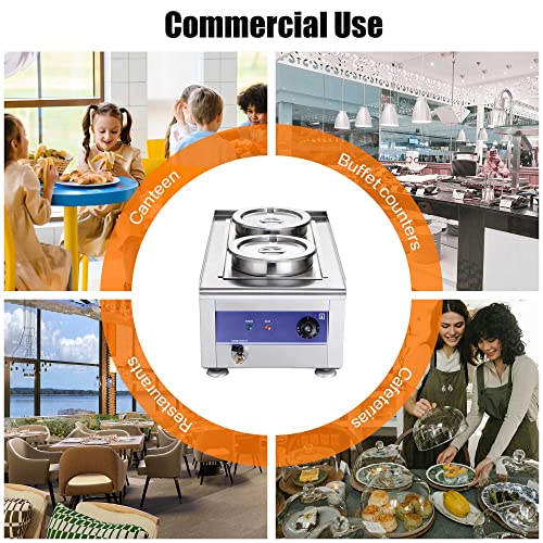 WeChef Commercial Stainless Steel Food Warmer Dual 7L Round Pot Countertop Steam Bain Marie Table Soup Restaurant Buffet