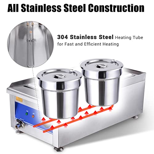 WeChef Commercial Stainless Steel Food Warmer Dual 7L Round Pot Countertop Steam Bain Marie Table Soup Restaurant Buffet