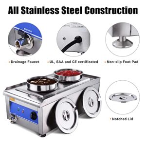 WeChef Commercial Stainless Steel Food Warmer Dual 7L Round Pot Countertop Steam Bain Marie Table Soup Restaurant Buffet