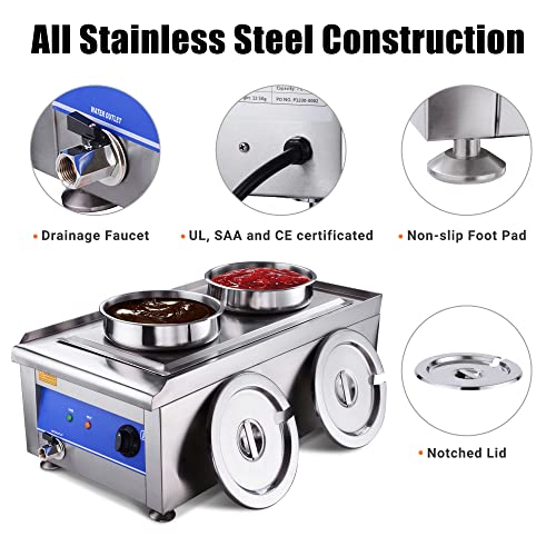 WeChef Commercial Stainless Steel Food Warmer Dual 7L Round Pot Countertop Steam Bain Marie Table Soup Restaurant Buffet