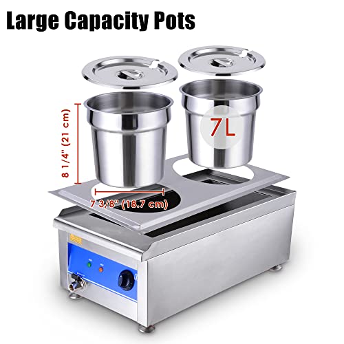 WeChef Commercial Stainless Steel Food Warmer Dual 7L Round Pot Countertop Steam Bain Marie Table Soup Restaurant Buffet