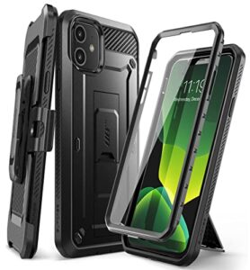 supcase unicorn beetle pro series case designed for iphone 11 6.1 inch (2019 release), built-in screen protector full-body rugged holster case (black)