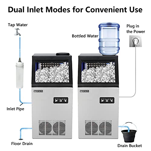 ROVSUN 110LBS/24H Commercial Ice Maker Machine with 24lbs Storage Bin, Freestanding Ice Machine for Home Office Restaurant Bar Cafe, Includes Scoop & Connection Hose