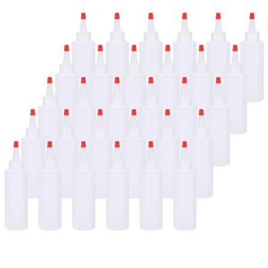 bekith 30 pack small plastic squeeze condiment bottles with red tip cap, 4 ounce squirt bottle for ketchup, bbq, sauces, syrup, condiments, dressings, arts and crafts