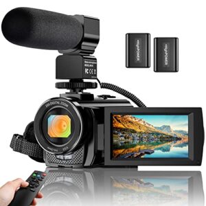 video camera youtube vlogging camera recorder fhd 1080p 24.0mp 3.0 inch 270 degree rotation screen 16x digital zoom camcorder with microphone,remote control and 2 batteries