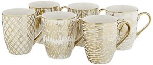 certified international 26540set6 matrix 16 oz. gold plated mugs, set of 6, 5" x 3.25" x 4.5", multicolored