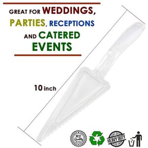 [6 Pack] 10 Inch Plastic Pie Server - Clear Disposable Cake Servers and Cutter Utensil, Heavy Duty Spatula for Serving Platter, Cutting Dessert, Pizza Pastry Slicer, Kitchen Knife and Wedding Flatware