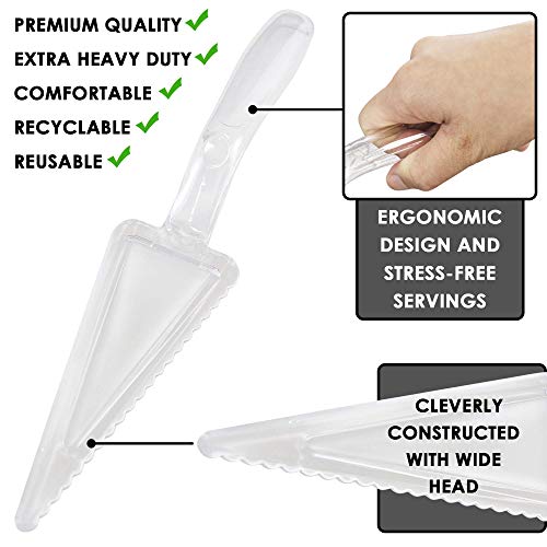 [6 Pack] 10 Inch Plastic Pie Server - Clear Disposable Cake Servers and Cutter Utensil, Heavy Duty Spatula for Serving Platter, Cutting Dessert, Pizza Pastry Slicer, Kitchen Knife and Wedding Flatware