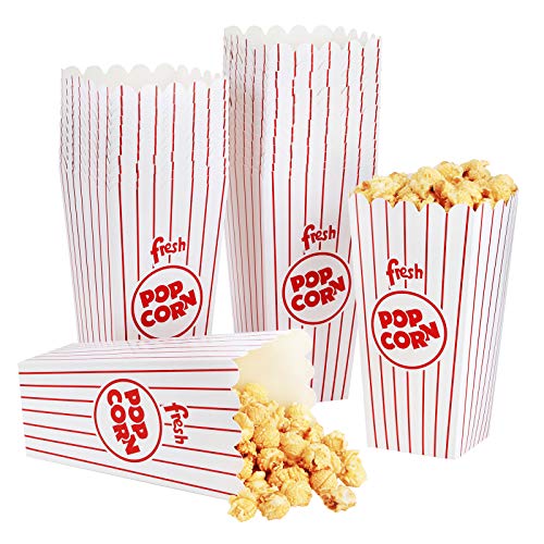 Eupako Popcorn Boxes 50 Pack 7.75 Inch Open-Top Paper Popcorn Box Great for Movie Night or Movie Party Theme, Theater Themed Decorations or Carnival Party Circus Box etc.