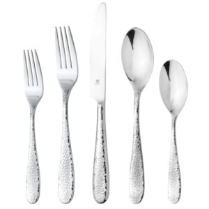 DANIALLI 60 Piece Silverware Set For 12, 18 10 Stainless Steel Silverware Set, Modern Fidenza Hammered Flatware Set, Knife/Fork/Spoon & Long Teaspoon/Salad Fork Mirror-Polished Dishwasher Safe Cutlery