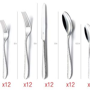 DANIALLI 60 Piece Silverware Set For 12, 18 10 Stainless Steel Silverware Set, Modern Fidenza Hammered Flatware Set, Knife/Fork/Spoon & Long Teaspoon/Salad Fork Mirror-Polished Dishwasher Safe Cutlery