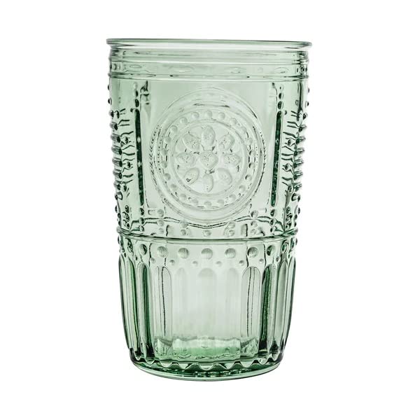 Bormioli Rocco Romantic Set Of 4 Cooler Glasses, 16 Oz. Colored Crystal Glass, Pastel Green, Made In Italy.
