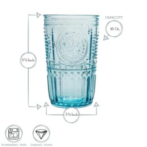 Bormioli Rocco Romantic Cooler Glass, Set of 4, 4 Count (Pack of 1), Light Blue