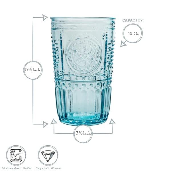 Bormioli Rocco Romantic Cooler Glass, Set of 4, 4 Count (Pack of 1), Light Blue