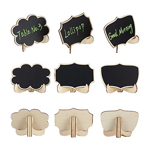 Reusable Mini Chalkboard Signs 30 Pcs in 3 Designs for Food Labels, Table Numbers, and Place Cards Display, Small Blackboards for Weddings, Buffet, and Parties with Wooden Frame and 2 Chalk Markers