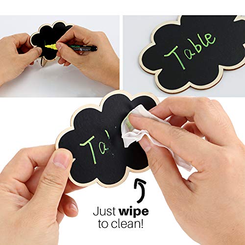 Reusable Mini Chalkboard Signs 30 Pcs in 3 Designs for Food Labels, Table Numbers, and Place Cards Display, Small Blackboards for Weddings, Buffet, and Parties with Wooden Frame and 2 Chalk Markers