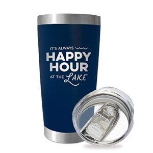 always happy hour at the lake stainless steel tumbler with lid and straw - vacuum insulated travel mug - lake house and cottage decor - lake housewarming - lake lovers - lake life gifts - boat owner