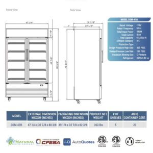 Merchandiser Display Refrigerator, Reach in Beverage Cooler, 41 cu.ft Capacity, 47 1/4" W (2) Glass Swing Door, Auto Defrost, Dukers DSM-41R Black, Commercial Use