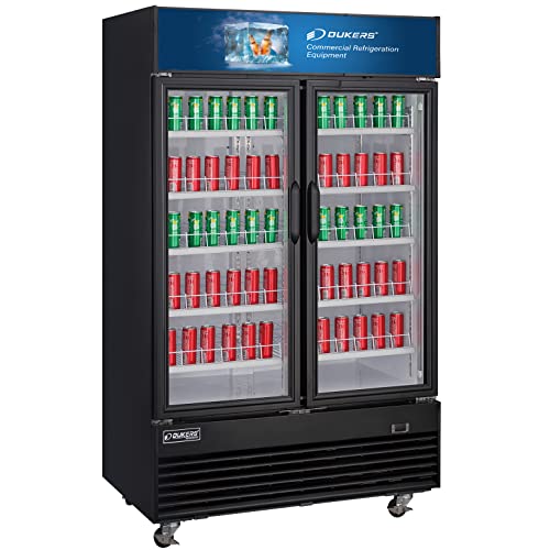 Merchandiser Display Refrigerator, Reach in Beverage Cooler, 41 cu.ft Capacity, 47 1/4" W (2) Glass Swing Door, Auto Defrost, Dukers DSM-41R Black, Commercial Use