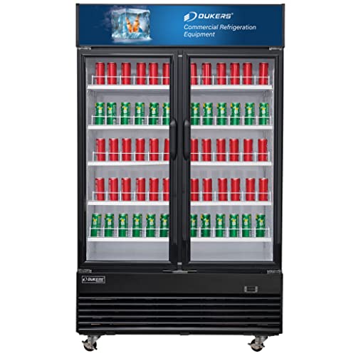 Merchandiser Display Refrigerator, Reach in Beverage Cooler, 41 cu.ft Capacity, 47 1/4" W (2) Glass Swing Door, Auto Defrost, Dukers DSM-41R Black, Commercial Use