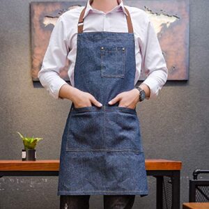 Yiswear Unisex Adjustable Multi-Pocket Denim Apron,for Chef, Kitchen, BBQ and Studio