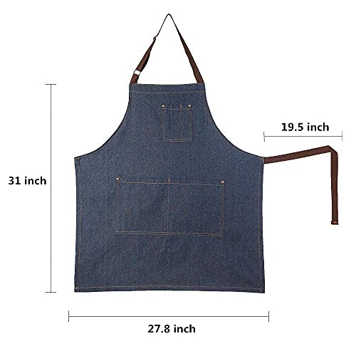 Yiswear Unisex Adjustable Multi-Pocket Denim Apron,for Chef, Kitchen, BBQ and Studio