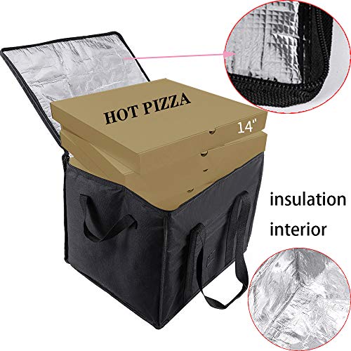 Qichebox Reusable Insulated Food Delivery Bag for Transport -Foldable Heavy Duty Food Warmer Grocery Bag for Camping Catering Restaurants (fit 14" Pizza)