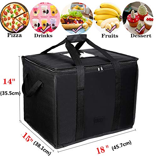 Qichebox Reusable Insulated Food Delivery Bag for Transport -Foldable Heavy Duty Food Warmer Grocery Bag for Camping Catering Restaurants (fit 14" Pizza)