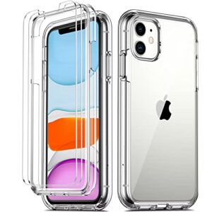coolqo compatible with iphone 11 case, and [2 x tempered glass screen protector] for clear 360 full body coverage hard pc+soft silicone tpu 3in1 shockproof protective phone cover