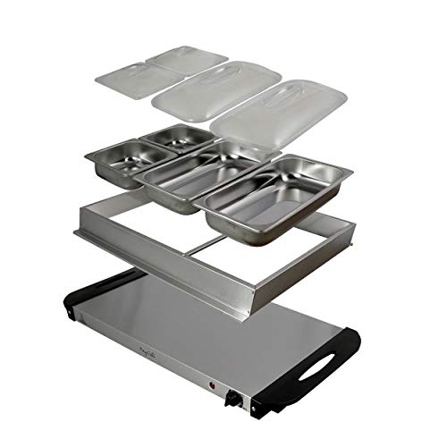 MegaChef 4 Section Buffet Warmer Server - Professional Hot Plate Food Warmer Station, Easy Clean Stainless Steel, Portable & Great for Parties Holiday & Events