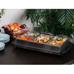 MegaChef 4 Section Buffet Warmer Server - Professional Hot Plate Food Warmer Station, Easy Clean Stainless Steel, Portable & Great for Parties Holiday & Events