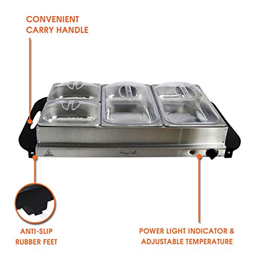 MegaChef 4 Section Buffet Warmer Server - Professional Hot Plate Food Warmer Station, Easy Clean Stainless Steel, Portable & Great for Parties Holiday & Events