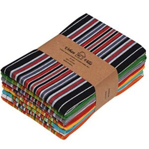 Urban Villa Kitchen Towels, Premium Quality, Cotton Dish Towels,Mitered Corners,Ultra Soft (Size: 20X30 in),Multi Color Waffle Stripes, Highly Absorbent Bar Towels & Tea Towels - (Set of 8)