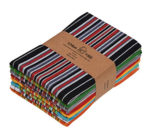 Urban Villa Kitchen Towels, Premium Quality, Cotton Dish Towels,Mitered Corners,Ultra Soft (Size: 20X30 in),Multi Color Waffle Stripes, Highly Absorbent Bar Towels & Tea Towels - (Set of 8)