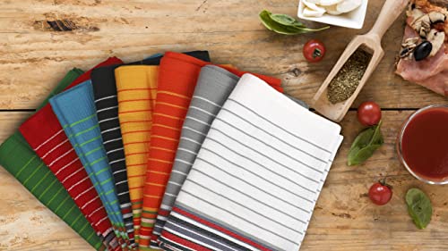 Urban Villa Kitchen Towels, Premium Quality, Cotton Dish Towels,Mitered Corners,Ultra Soft (Size: 20X30 in),Multi Color Waffle Stripes, Highly Absorbent Bar Towels & Tea Towels - (Set of 8)