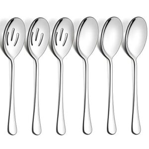 lianyu 6 pack serving spoons set, 3 large serving spoons, 3 slotted serving spoons, stainless steel buffet dinner restaurant serving spoons set, catering serving utensils for party banquet, 9.8 inch