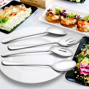 LIANYU 6 Pack Serving Spoons Set, 3 Large Serving Spoons, 3 Slotted Serving Spoons, Stainless Steel Buffet Dinner Restaurant Serving Spoons Set, Catering Serving Utensils for Party Banquet, 9.8 Inch