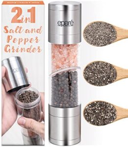 eparé salt and pepper grinder combo - refillable peppermill grinders - modern pink himalayan salt grinder - stainless steel manual salt & pepper mill shakers
