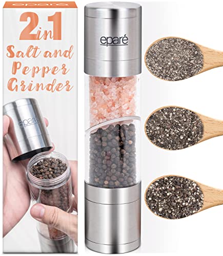 Eparé Salt and Pepper Grinder Combo - Refillable Peppermill Grinders - Modern Pink Himalayan Salt Grinder - Stainless Steel Manual Salt & Pepper Mill Shakers