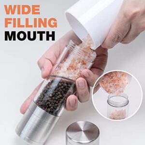 Eparé Salt and Pepper Grinder Combo - Refillable Peppermill Grinders - Modern Pink Himalayan Salt Grinder - Stainless Steel Manual Salt & Pepper Mill Shakers