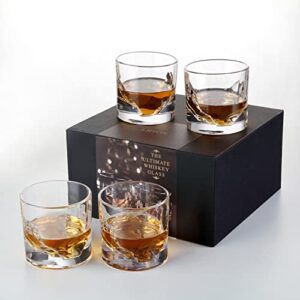 LIITON Grand Canyon Crystal Bourbon Whiskey Glasses Gift Set of 4, Heavy Freezable Old Fashioned Cocktail Glass Tumbler, Premium Luxury Gift for Men, Groomsman, 10 oz