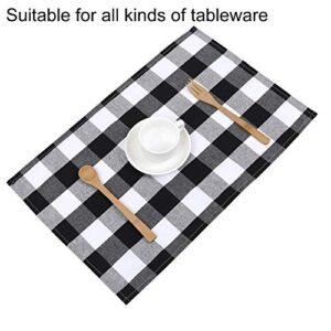 Aneco 6 Pack Buffalo Plaid Placemats Place Mats 13 x 19 Inches Checkered Double Layer Placemats Decorative Kitchen Cotton Table Placemats, Black and White