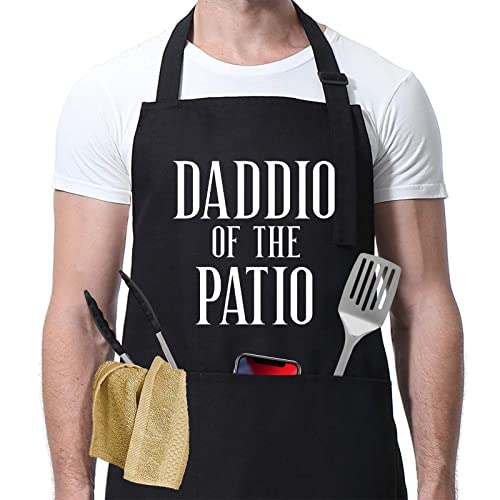 Miracu Grill Apron for Dad - Daddio of The Patio - Dad Gifts from Daughter, Son - Funny Birthday Gifts for Dad, Husband, Father in Law, Step Dad, Best Dad, Daddy - Dad Apron for Grilling BBQ Cooking