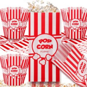 poppy's paper popcorn bags - 200 1oz concession-grade bags, popcorn machine accessories for popcorn bars, movie nights, concessions