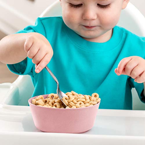 WeeSprout Bamboo Kids Bowls, Set of Four 10 oz Kid-Sized Bamboo Bowls, Dishwasher Safe Kid Bowls (Pink, Green, Gray, & Beige)