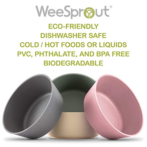 WeeSprout Bamboo Kids Bowls, Set of Four 10 oz Kid-Sized Bamboo Bowls, Dishwasher Safe Kid Bowls (Pink, Green, Gray, & Beige)