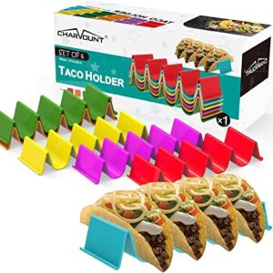 Charmount Taco Holder Stand, Set of 6 New Upgrade Colorful Taco Rack Holders - Premium Taco Shell Holder Stand on Table, Hold 5 Hard Shell Tacos Serving Tray, Dishwasher & Microwave Safe